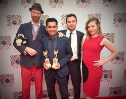 The Chasing Valentine team at the International Filmmaker Festival, Milan 2015 From left: Bruce William Harper (cinemato