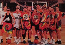 Vladas Garastas, Zydrunas Ilgauskas, Sergejus Jovaisa, Rimas Kurtinaitis, Sarunas Marciulionis, Arvydas Sabonis, and Jon