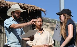 Marita de Lara as Mika on set with director Colin West McDonald and producer Florence Heller.
