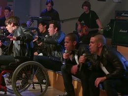 Mark Salling, Dijon Talton, Harry Shum Jr., Cory Monteith, and Kevin McHale in Glee (2009)