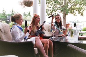 Tessa Skara, Anna Callegari, Danielle Gibson on the set for 