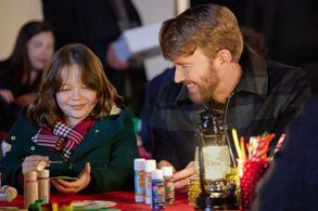 Chandler Massey as Sawyer and Delaney Quinn as Louisa in Hallmark’s Mystic Christmas