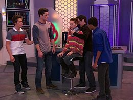 Hal Sparks, Tyrel Jackson Williams, Kelli Berglund, William Brent, and Spencer Boldman in Lab Rats (2012)