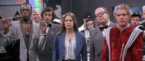 Clem Davies, Michael Logan, Leslie Meadows, Ray Shell, and Catherine Mary Stewart in The Apple (1980)