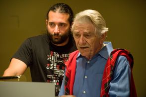 Writer / Director Giovanni Zelko rehearsing with actor Seymour Cassel on the set of THE ALGERIAN