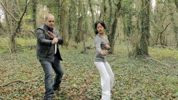 Rhys training actress and Student Chantelle Patterson behind the scenes of 