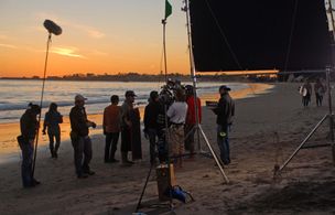 Filming the twilight beach scene which was cut from the film.