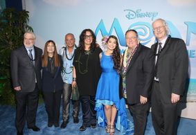 John Lasseter, Ron Clements, Temuera Morrison, John Musker, Rachel House, Osnat Shurer, and Auli'i Cravalho at an event 