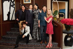 Deborah S. Craig, Ken Jeong, Taylor Louderman, Alan Chow, and Max Willems in The Emperor of Malibu