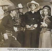 Cal Shrum, Charles Starrett, Jimmy Wakely, Ozie Waters, Art Wenzel, and Constance Worth in Sagebrush Heroes (1945)