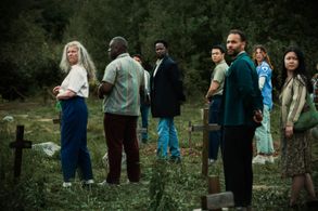 Shaun Majumder, Harold Perrineau, Chloe Van Landschoot, and Ricky He in From: Long Day's Journey Into Night (2022)