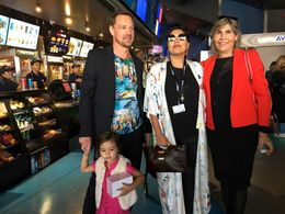 Dan Fallshaw, Suri Blue, Violeta Ayala and her aunt Ruth Grageda arriving to the Scotiabank Cinema for the premiere of C
