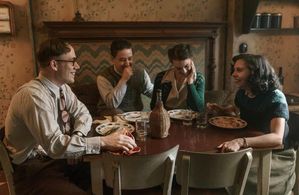 Gabriela Farr, Preston Nyman, Bel Powley, and Joe Cole in A Small Light (2023)