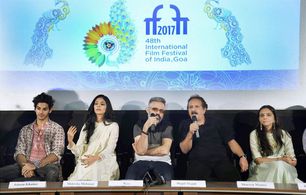 Majid Majidi, Ishaan Khattar, Shareen Mantri Kedia, and Malavika Mohanan at an event for Beyond the Clouds (2017)