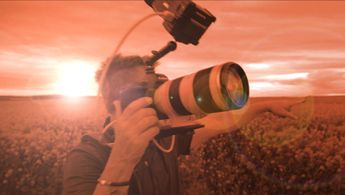 Filming in a mustard field, Dijon, France