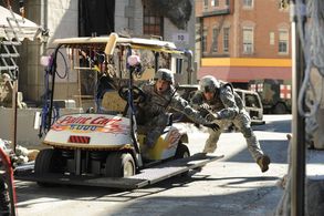 Randy Parker, Geoff Stults, and Parker Young in Enlisted (2014)