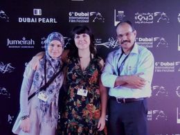 Iltezam & Ayed Morrar with Jessica Devaney at the Dubai International Film Festival.
