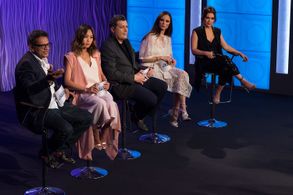Alyssa Milano, Isaac Mizrahi, Georgina Chapman, Naeem Khan, and Aimee Song in Project Runway All Stars (2012)