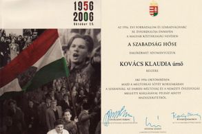 Klaudia Kovacs' Hero of the Freedom Fight Award by the Republic, President, and Prime Minister of Hungary