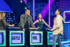 Dingdong Dantes, Kiel Rodriguez, Julie Lee, and Gayle Valencia in Family Feud Philippines (2022)