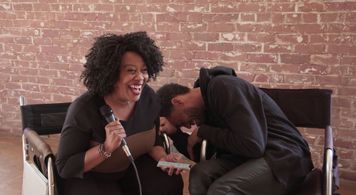 Interviewing Michael Ealy on set