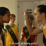 Still of Ashley Brooke, Milan Ray, Mckenna Grace and Bella Higginbothem in Troop Zero (from official trailer)