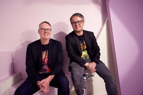 Don Hall and Qui Nguyen at an event for Strange World (2022)