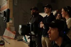 Kyle Misak, Kevin Romeo, Michael Howell, Grace Gradowski, and Erin Sullivan on the set of 