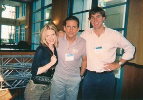 Chelsey Crisp, Steve Carell, and John Krasinski on the set, 