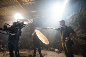 Directing in studio cave set