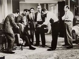 Humphrey Bogart, Rod Steiger, Val Avery, Herbie Faye, Carlos Montalbán, and Nehemiah Persoff in The Harder They Fall (19