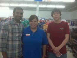 Staci Lynn Fletcher on set of 30 Minutes or Less with Aziz Ansari and Jesse Eisenberg.