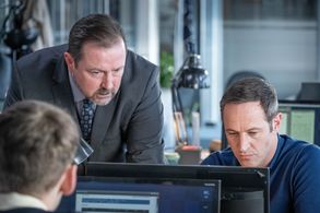 Andrew Dowbiggin (DS Clarke) and Daniel Ryan (DI Manning) in “The Bay”, series 3.