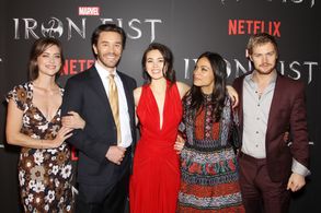 Rosario Dawson, Tom Pelphrey, Jessica Stroup, Finn Jones, Jessica Henwick, and Anand Bhatt at an event for Iron Fist (20