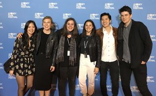 Charlotte Nicdao, Matilda Ridgway, Andrew Kristiaman, Jack McAvoy, Sunday Emerson Gullifer, and Alexandra George at an e