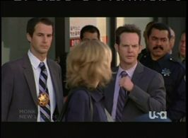 Jonny Lee, Traylor Howard, and Jason Gray-Stanford on Monk.
