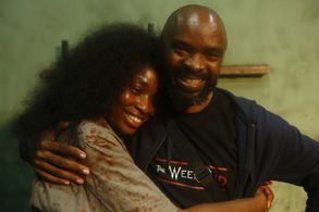 Uzoamaka and her Director, Daniel Oriahi on the set of The Weekend.