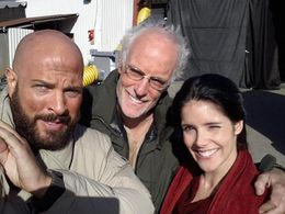Graham Shiels, Matt Frewer, and Sonya Cassidy on set of 