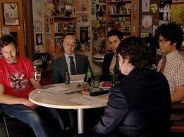 Chris O'Dowd, Richard Ayoade, Simon Snashall, Charlie Baker, and Ed Weeks in The IT Crowd (2006)