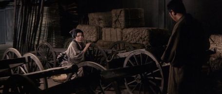 Reiko Fujiwara and Shintarô Katsu in Zatoichi on the Road (1963)