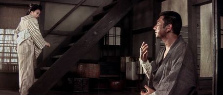 Masayo Banri and Shintarô Katsu in Zatoichi the Fugitive (1963)