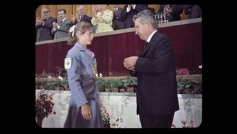 Nicolae Ceausescu and Nadia Comaneci in Athlete A (2020)