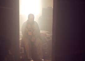 BTS still of Bob Olin in between takes on The Broken Flute.