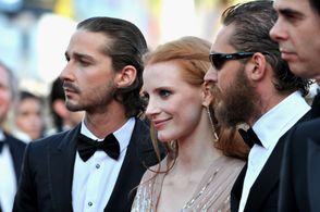 Nick Cave, Tom Hardy, Shia LaBeouf, and Jessica Chastain at an event for Lawless (2012)