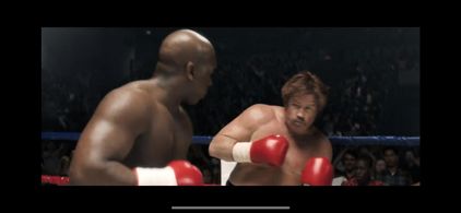 Big George Foreman. Steve Zouski v George Foreman. Zouski played by Barry Hanley. Foreman played by Khris Davis.