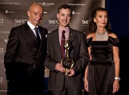 Robert Einbeck, Founder of the Time for Peace Awards, Anthony Fabian and Marion Einbeck (co-founder) attend the ceremony