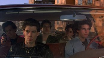 John Travolta, Joseph Cali, Barry Miller, Bruce Ornstein, and Paul Pape in Saturday Night Fever (1977)