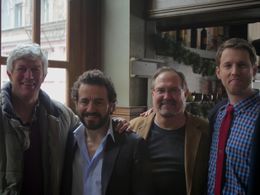 On the set of Christmas Eve with Mitch Davis, Max Casella, and Jon Heder.