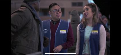 Photo still of Alfred Adderly, Nico Santos and Nichole Bloom in “Superstore”
