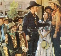 William Boyd, Russell Hayden, Matt Moore, Betty Moran, Glenn Strange, and Britt Wood in Range War (1939)